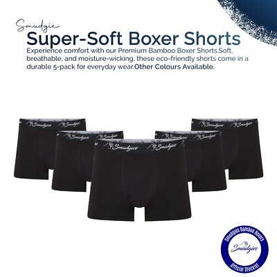 Herren Smudgies 5er Pack Premium Bambus Boxershorts, schwarz&marine, super bequem