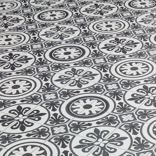 Moroccan Vinyl Flooring Roll Tile Effect Black & White Foam Sheet Kitchen Lino
