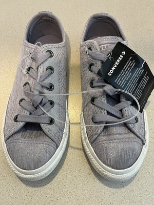 Converse All Stars Suede Lilac-Gray Metallic Sneakers Youth Sz 1 Leather Low Top