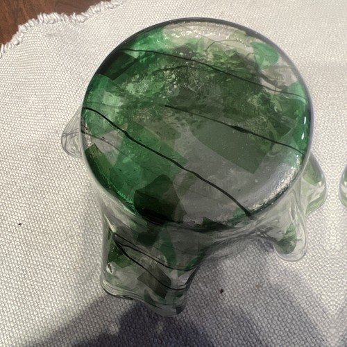 small fused glass handkerchief vase green Black Clear 5” x 6" Vintage - Picture 5 of 5