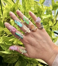 Handmade Ring Quartz Wire Wrapped Silver Tone size 1-16