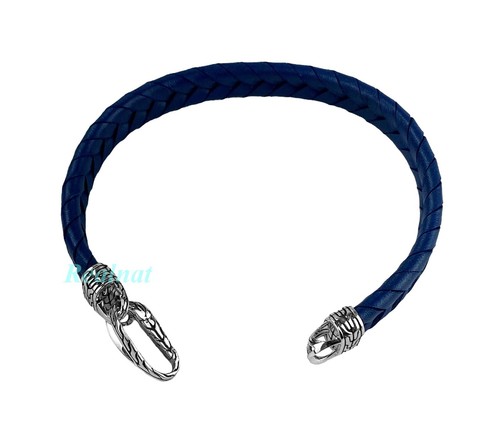 PULSERA DE CUERO TRENZADO AZUL CADENA CLÁSICA ASLI PLATA SANTA JOHN HARDY TALLA M NUEVA - Imagen 4 de 7