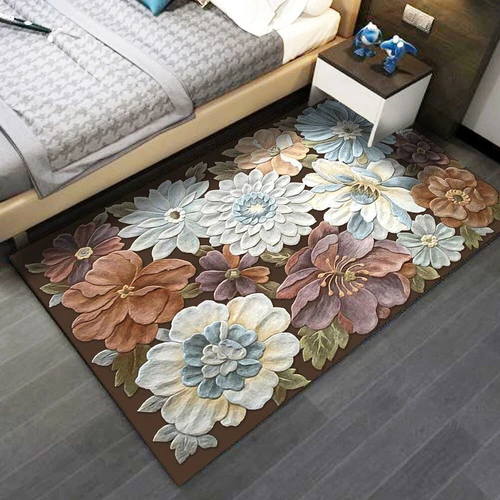 Alfombra de terciopelo floral 3D vintage alfombra de piso para sala de estar dormitorio antideslizante lavable - Imagen 5 de 22