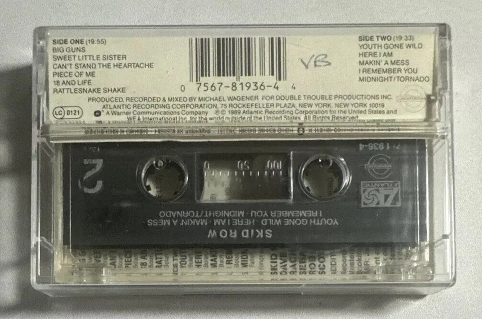 Skid Row - Self Titled - 1989 Cassette Tape Atlantic Hard Rock Ex / Ex Condition - Image 3 of 4