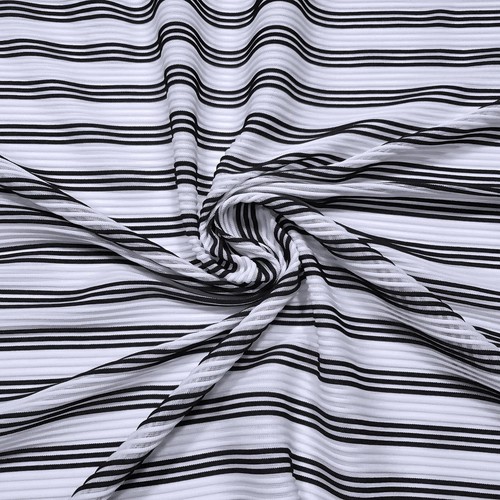 Black and White Raised Rib Stripe 2-Way Stretch Mesh Fabric - Picture 2 of 10