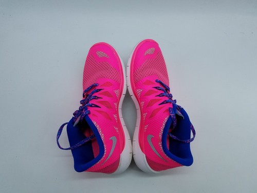 Nike Free 5.0 (GS) Girl's Size 4Y Running Shoes Hyper Pink Metallic Silver Royal - Picture 6 of 12