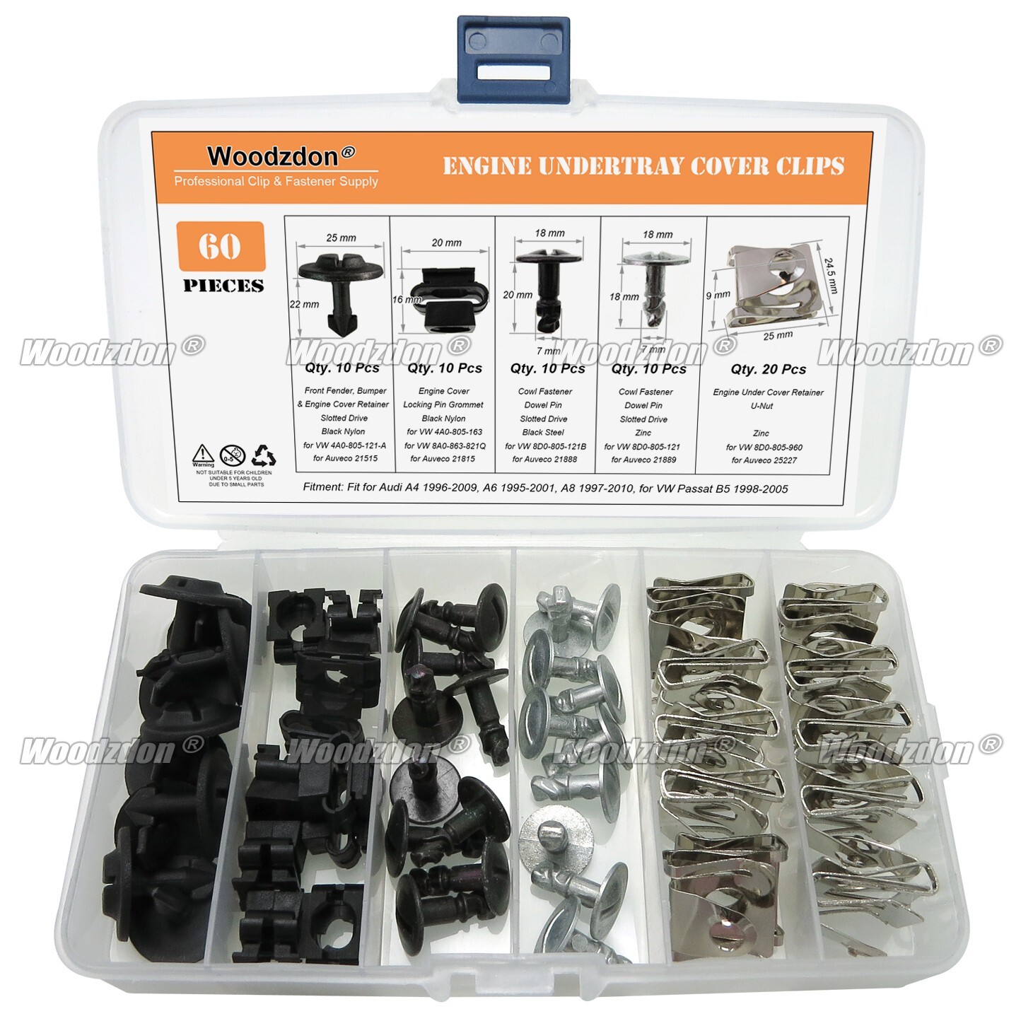 60 Under Engine Cover Clip Spoiler Pin Nut Kit For Audi A4 A6 S4 For VW Passat