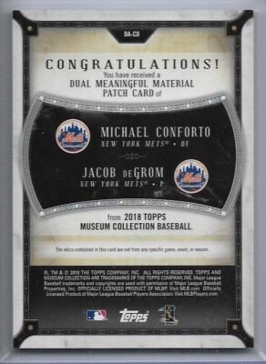 2018 TOPPS MUSEUM JACOB DEGROM MICHAEL CONFORTO PATCH JERSEY #D/35