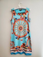Dolce & Gabbana Dress Sheath Textured Sleeveless Fruit/Wheel Print Sz IT 40/US 4