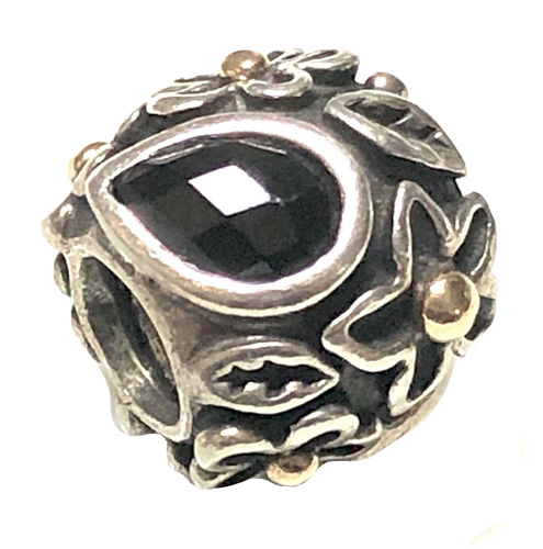 100% Authentic Pandora SS & 14k Black Onyx & Diamond Dew Drops Charm 790540O - Picture 2 of 8