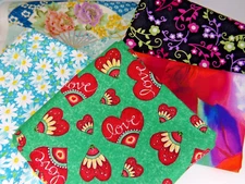 Fabric Lot,  Bright Flowers, Hearts, Fans, Daisies,  Abstract Flowers, Quilting