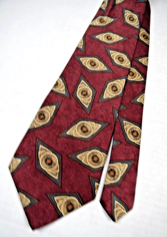 Corbata de Colección Oscar de la Renta Couture Años 70 Cosida a Mano Espiral Ojo Seda 56" x 3.8" Foto 2 de 4