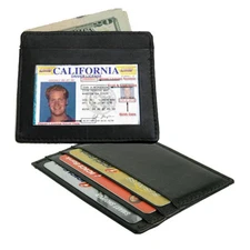 Black Cowhide Leather Men's Wallet Front Pocket Super Slim Credit Card ID Holder