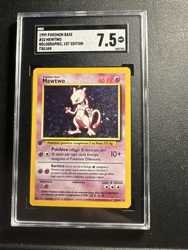 1999 Pokémon Base Set First Edition Mewtwo 10/102 Swirl Holo Holographic SGC 7.5