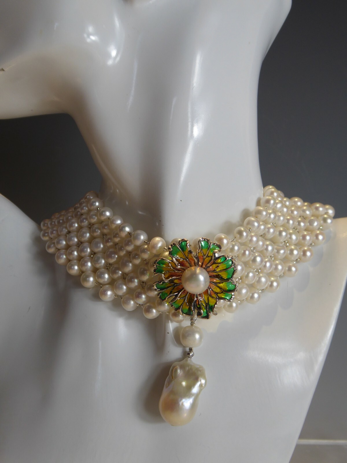 FINE SOLID SILVER REAL PEARL COLLAR NECKLACE - image 3