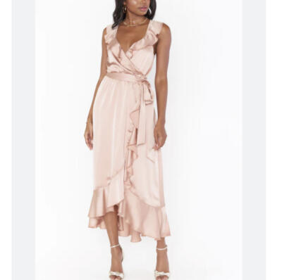 rose gold satin wrap dress Gala Moment Satin Maxi Dress in Rose Gold S / Rose Gold