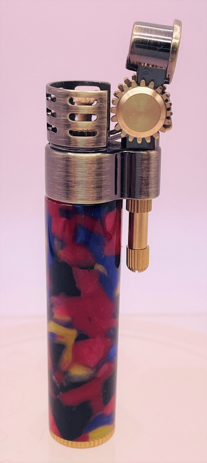 Custom Lathe Turned Steampunk Flint Strike Lighter in Brass Italian