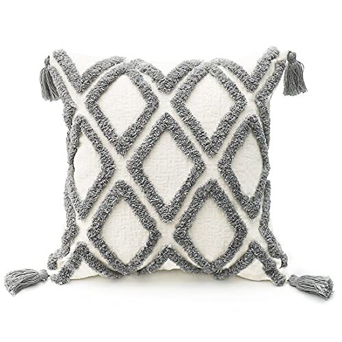 Boho Gray Throw Pillow Cover 18x18 Inch with Tassels Moroccan 18" x 18" Grey - Picture 1 of 6