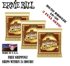 **3 SETS! ERNIE BALL EARTHWOOD 80/20 BRONZE ACOUSTIC GUITAR STRINGS 2006**