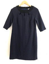 BODEN Shift Dress Navy Blue Short Sleeve Sz 8 L Stretch Classic Relaxed