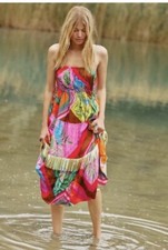 NWT Farm Rio Palila midi dress size S tiered fringe tassels lined multi colored