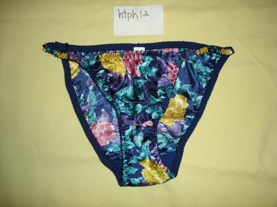 NWOT New Vintage String Bikini Satin Flowers Floral Sexy Panties Second Skin L 7