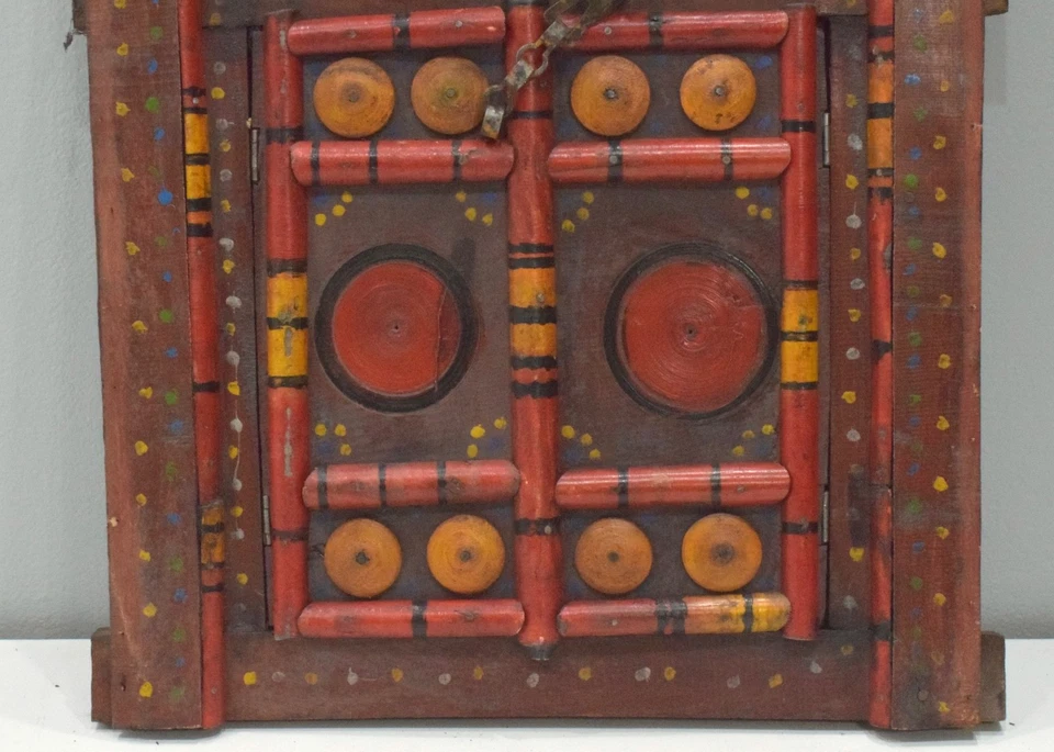 Puerta de madera India centro de doble apertura puerta de madera colorida Foto 3 de 4