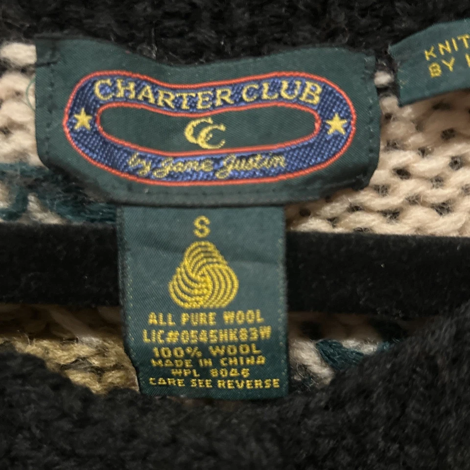 Cárdigan Charter Club Rojo Lana Tema Vacaciones Isla Justa Tejido a Mano Talla S Foto 4 de 4