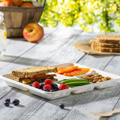 Comfy Package [125 Count 100% Compostable 5 Compartment Plates Disposable - 10 I - Picture 3 of 6