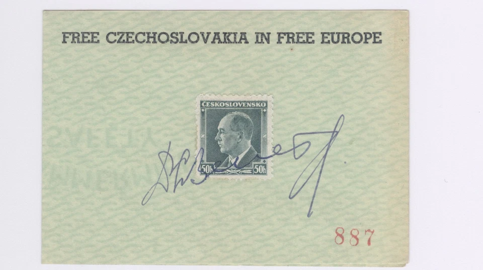 RARO 1939 Checoslovaquia Edvard Benes #887 sello firmado Nueva York Foto 4 de 4