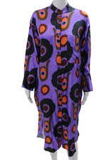 Odeeh Women Black Silk Geometric Shirt Dress Long Sleeve Midi Size 34