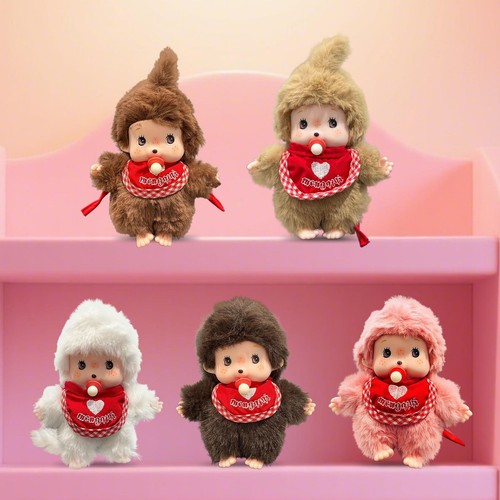 MONCHHICHI Girl Keychain Sekiguchi 5.9" Bib Monkey Collectible Plush Doll Toy - Picture 2 of 15