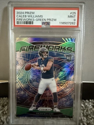 2024 PANINI PRIZM FIREWORKS GREEN PRIZM #25 CALEB WILLIAMS ROOKIE RC PSA MINT 9