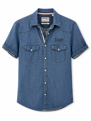 Esprit Vintage Denim Western Shirt Men Slim Fit Snap Button Y2K Size M