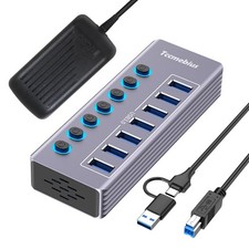 Powered 7port Usb 3.0 Hub Usb C To 7 Ports Usb Data Hub Splitter With Individual