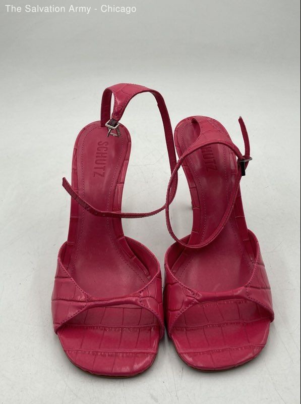 Schutz Womens Nora Croco Paradise Pink Animal Print Ankle Strap Heels Size US 8