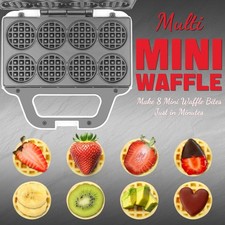 Mini Waffle Maker Machine – Bake 8 x 2'' Bite-Sized Waffles Non-Stick IronWhite