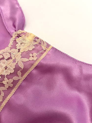 Vintage Babydoll Camisole Tank Top Women L? Purple Floral Lace Trim DAMAGED # 2 - Picture 6 of 23