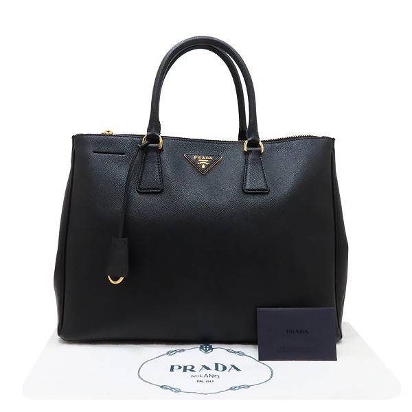 Prada Black Saffiano Leather Triangle Gold Logo Tote BN1786