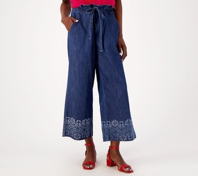 Laurie Felt Cotton Rayon Wide Leg Paper Bag Indigo Rinse L New