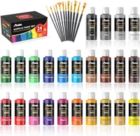 Acrylfarben Set Mit 24 Farben (Je 60 Ml) Und 12 Pinseln, Acrylfarbe Premi