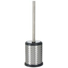 Self Closing Lid Toilet Brush and Holder Set in Stainless Steel with Swirl