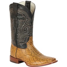 Genuine Leather Exotic Python Snake Print Square Toe Cowboy Western Boots -Honey