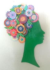 Floral Woman Silhouette 3D Wood Cutout Wall Art Hand-Painted Wall Pop Art 14x24