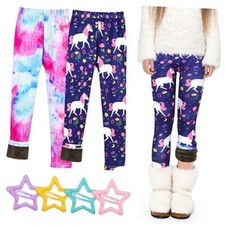 2 Pack Girls Fleece Lined Leggings   Warm Stretchy Winter 9-10 Years Fm-2p