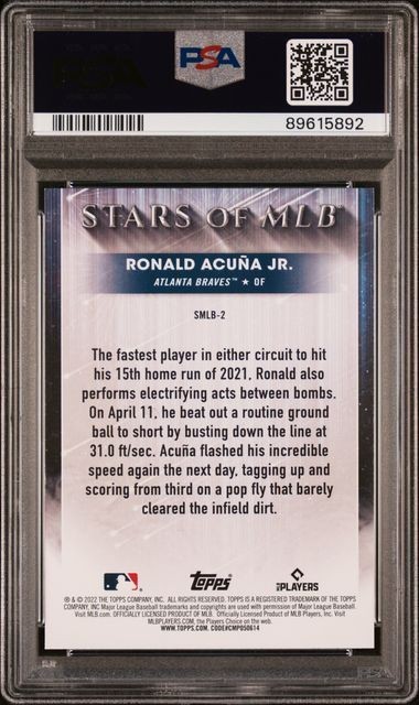 RONALD ACUNA JR. STARS OF MLB PSA 10 2022 TOPPS ATLANTA BRAVES MVP GEM MINT SMLB view 2