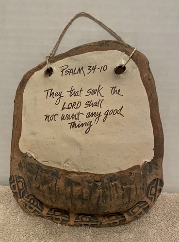 Vintage primitive handgefertigte Garten hängende Ton Tasche Pflanzgefäß mit Bibel Vers - Bild 1 von 7