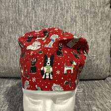 Christmas Dogs Red Bouffant Scrub Cap