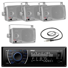 Pyle Marine USB Bluetooth Black Radio, 3.5" Silver Box 200W Speakers and Antenna