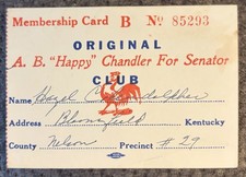 Ca. 1938 Membership Card A. B. Happy Chandler For Senator Original Club KY